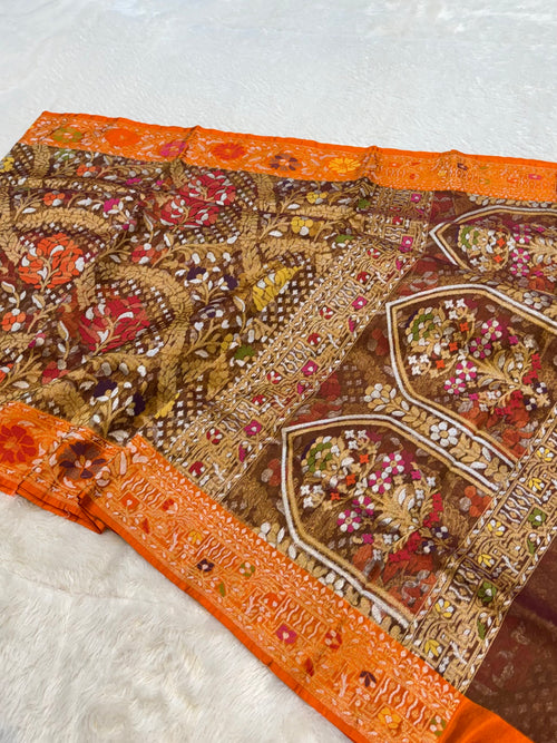 Cheeku 100% Pure Ektara Banarasi Kora Jamdani Saree