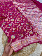 Rani Pink 100% Pure Banarasi Khaddi Georgette Meenakari Saree