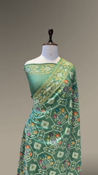 Green 100% Pure Ektara Banarasi Cotton Jamdani Saree