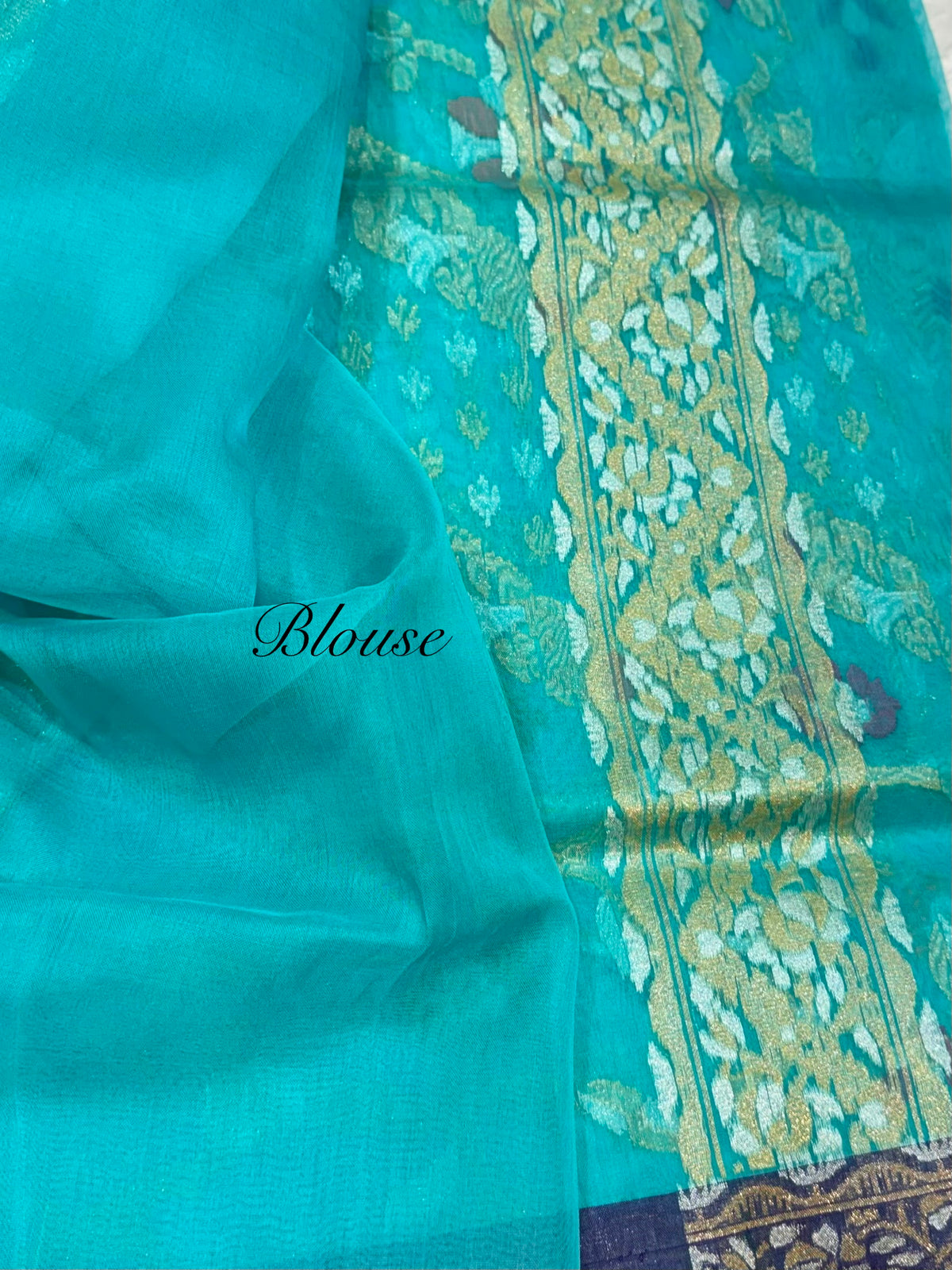 Prebook | Sea Green Pure Ektara Banarasi Kora Jamdani Saree