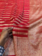 Red 100% Pure Banarasi Khaddi Georgette Stripes Saree