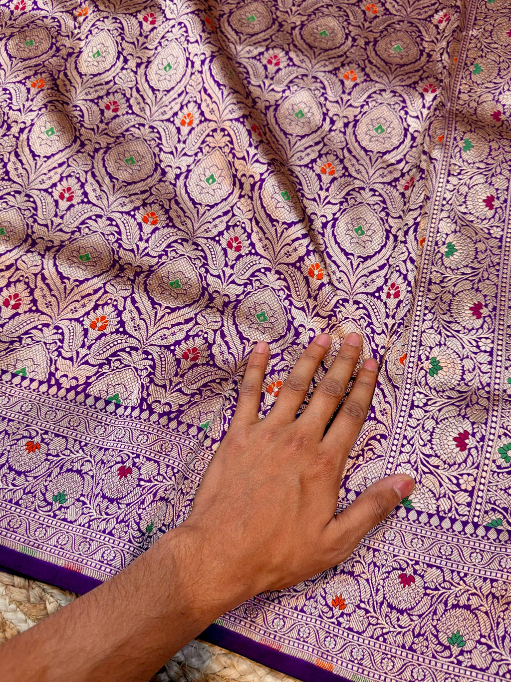 Violet Purple 100% Pure Banarasi Katan Silk Meenakari Brocade Saree
