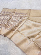 Diamond Beige 100% Pure Tissue Silk Banarasi Partywear Saree