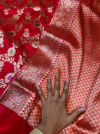 Red 100% Pure Banarasi Katan Silk Handloom Handwoven Pattu Saree