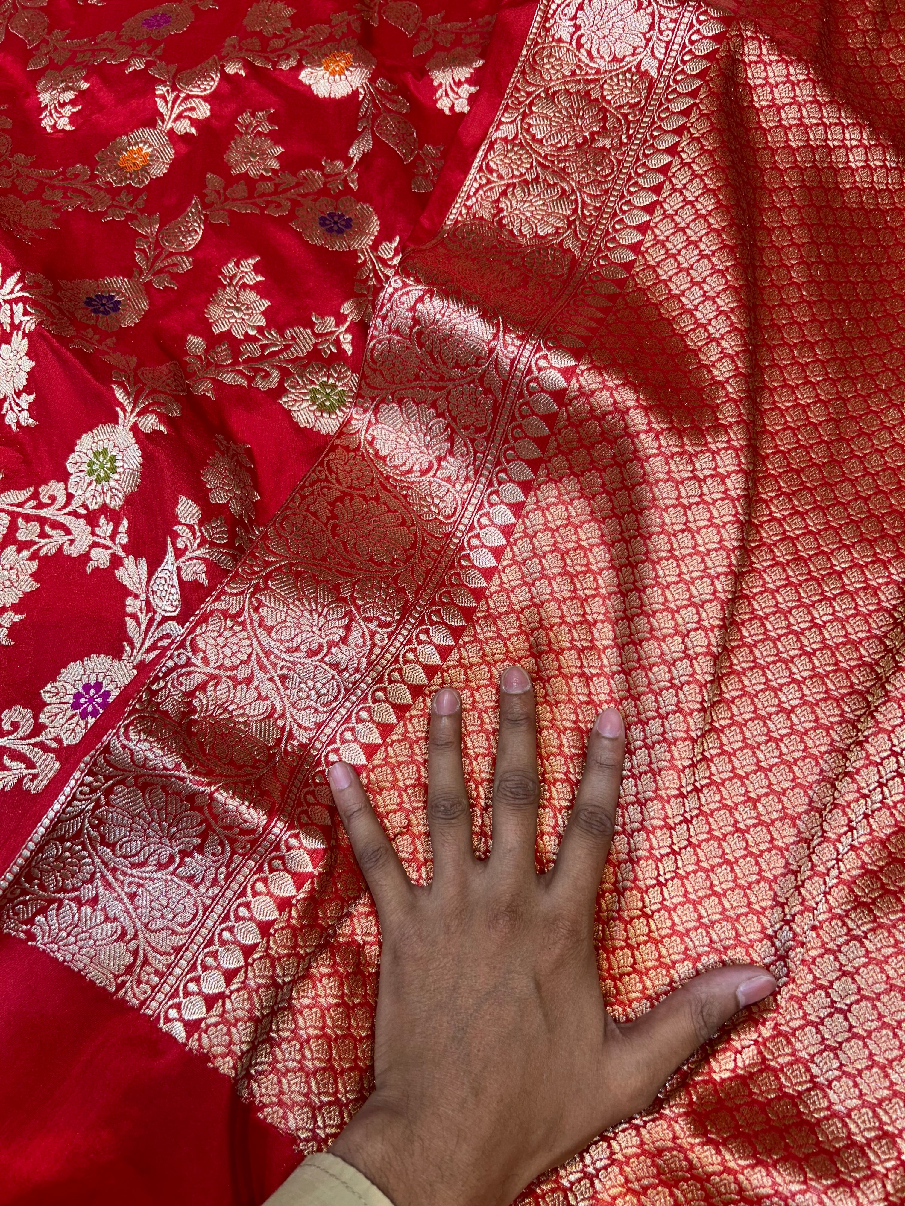 Red 100% Pure Banarasi Katan Silk Handloom Handwoven Pattu Saree