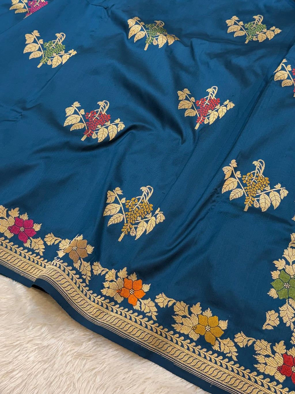 Sapphire Blue Pure Banarasi Katan Silk Tilfi Meenakari Handloom Handwoven Saree