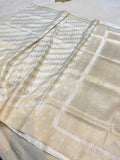 Off White Banarasi SemiKatan Silk Partywear Saree