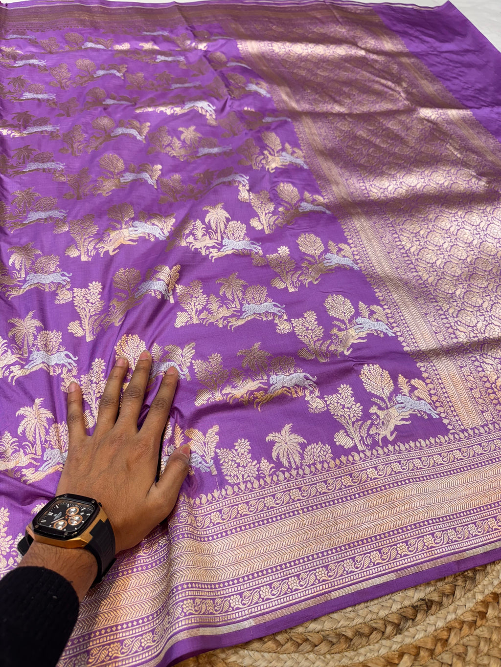 Lavender 100% Pure Banarasi Katan Silk Meenakari Saree