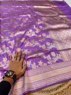 Lavender 100% Pure Banarasi Katan Silk Meenakari Saree