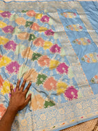 Powder Blue 100% Exclusive Pure Banaras Katan Silk Rangkaat Saree