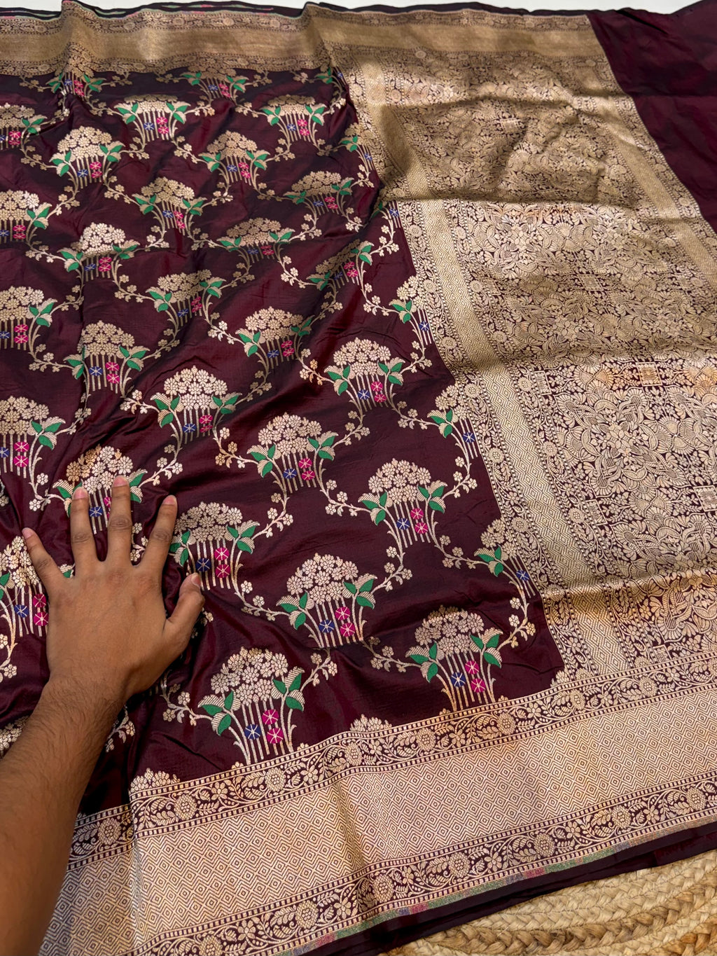 Coffee Brown 100% Pure Banarasi Katan Silk Meenakari Saree