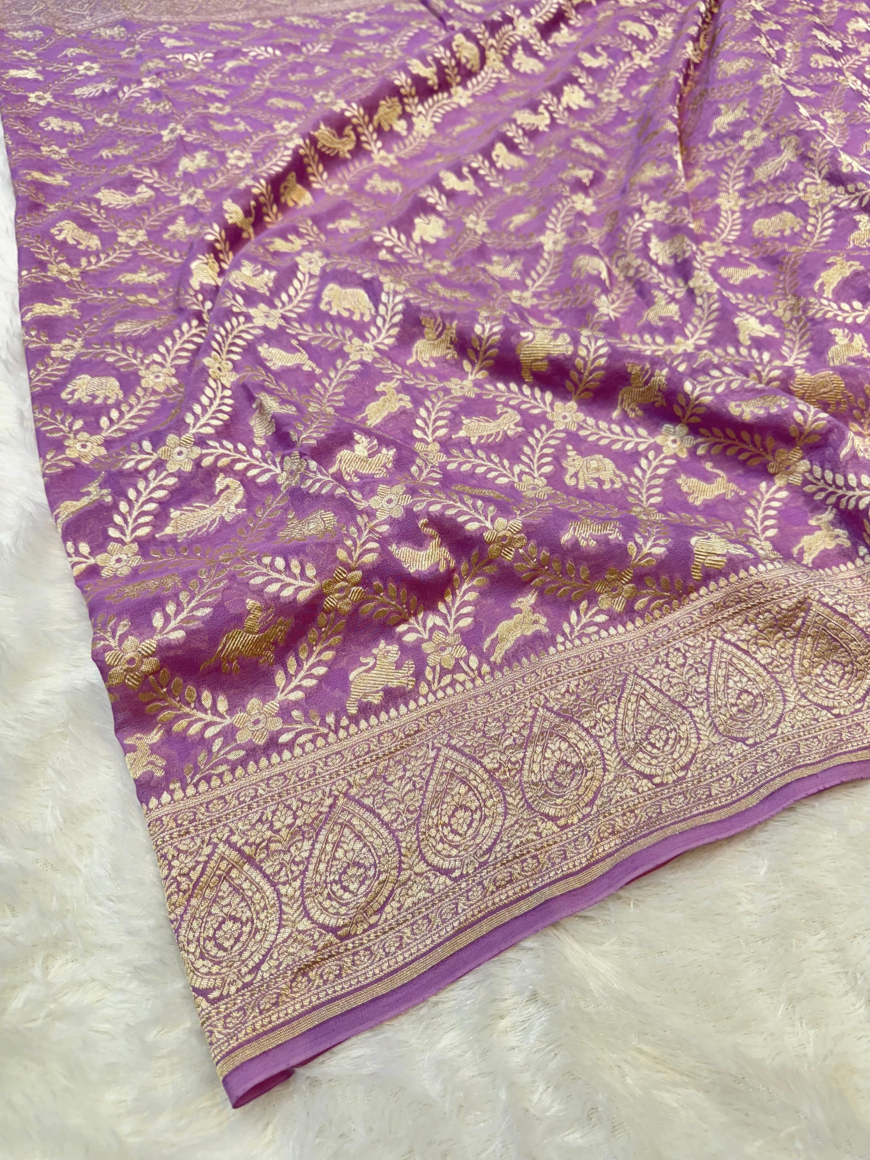 Lavender 100% Pure Khaddi Georgette SHIKARGAH Saree