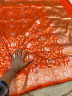 Prebook | Fanta Orange 100% Pure Banarasi Katan Silk Meenakari Saree