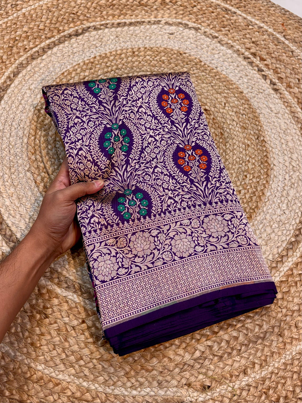 Violet Purple 100% Pure Banarasi Katan Silk Meenakari Brocade Saree