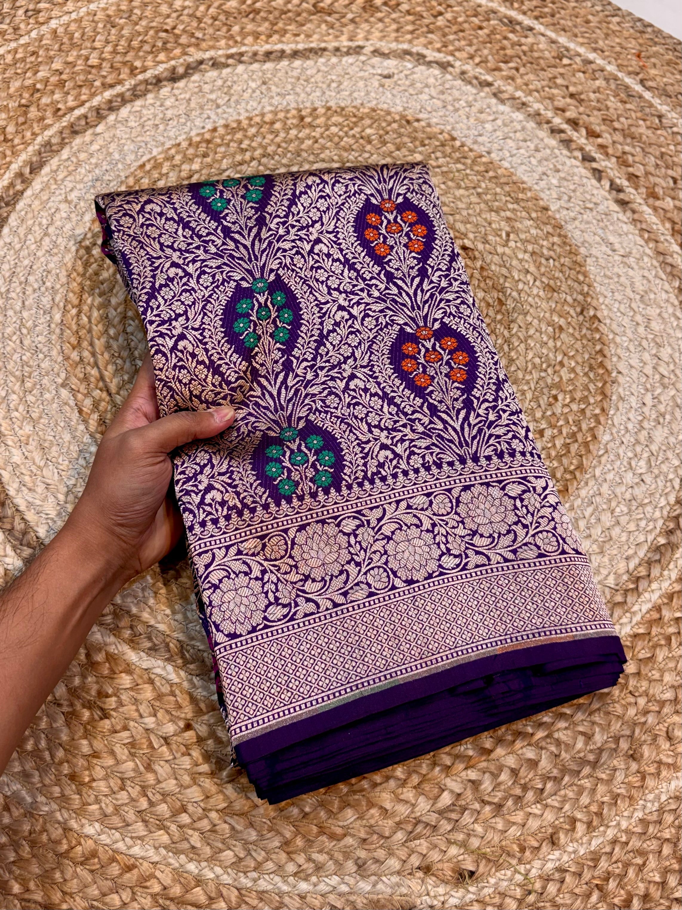 Violet Purple 100% Pure Banarasi Katan Silk Meenakari Brocade Saree