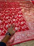 Red 100% Pure Banarasi Katan Silk Handloom Handwoven Pattu Saree