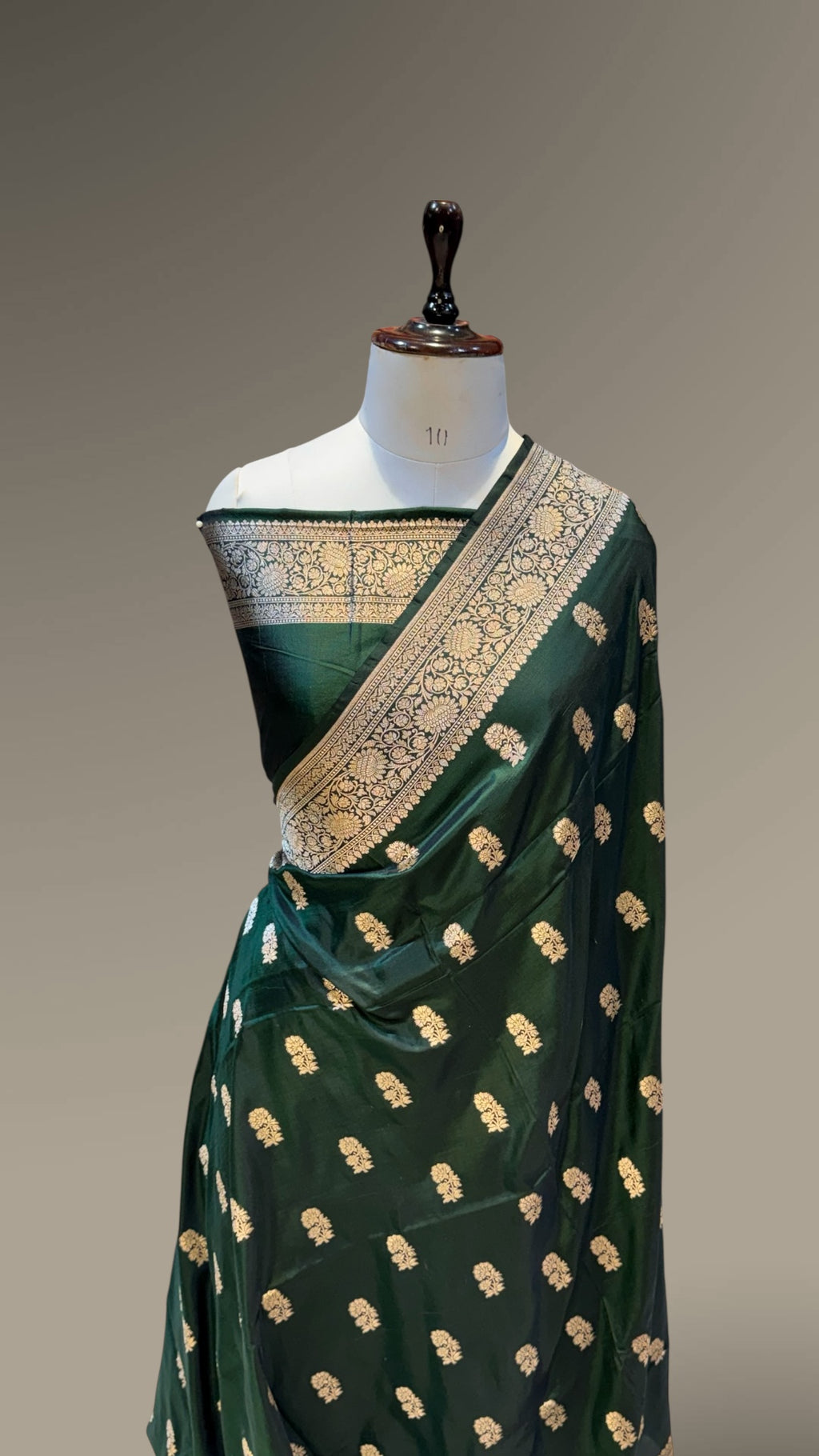 Bottle Green Pure Banarasi Katan Silk Saree