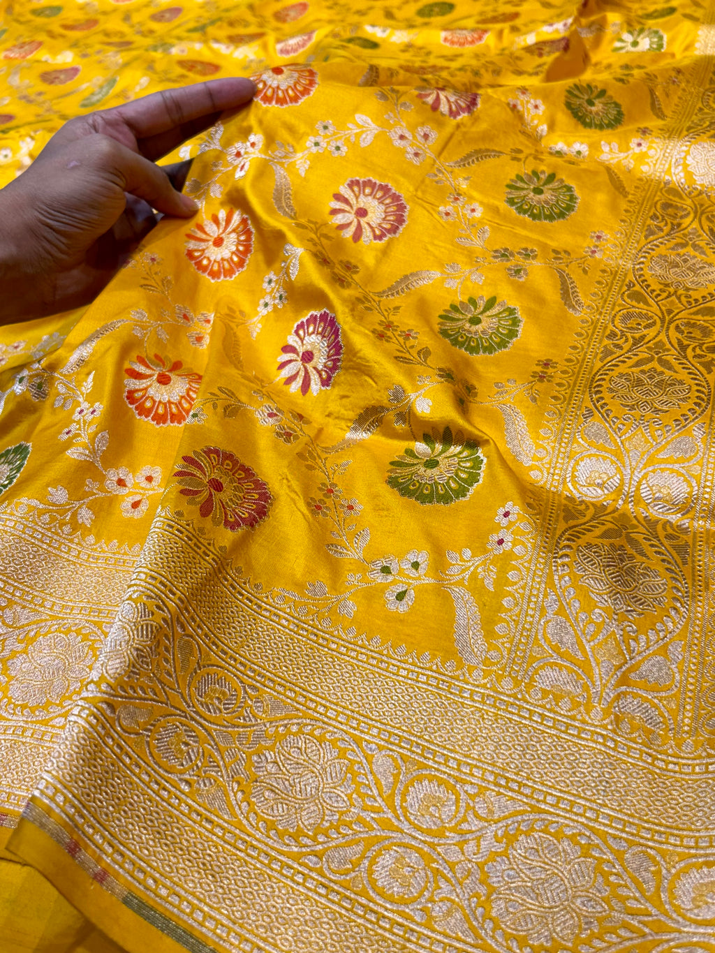 Yellow 100% Pure Banarasi Katan Silk Meenakari Saree