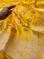 Yellow 100% Pure Banarasi Katan Silk Meenakari Saree