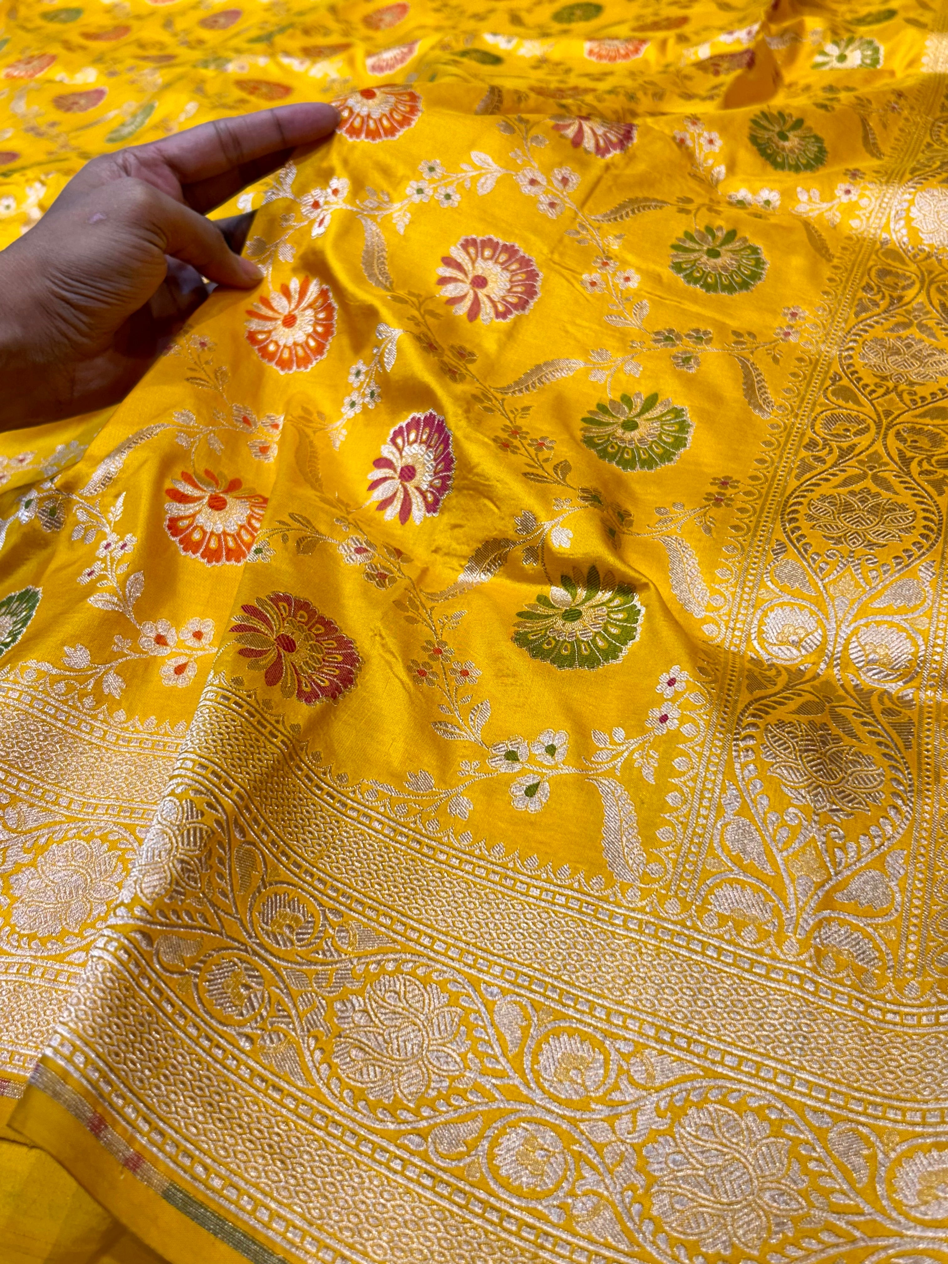 Yellow 100% Pure Banarasi Katan Silk Meenakari Saree