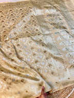 Beige Banarasi SemiKatan Silk Partywear Saree