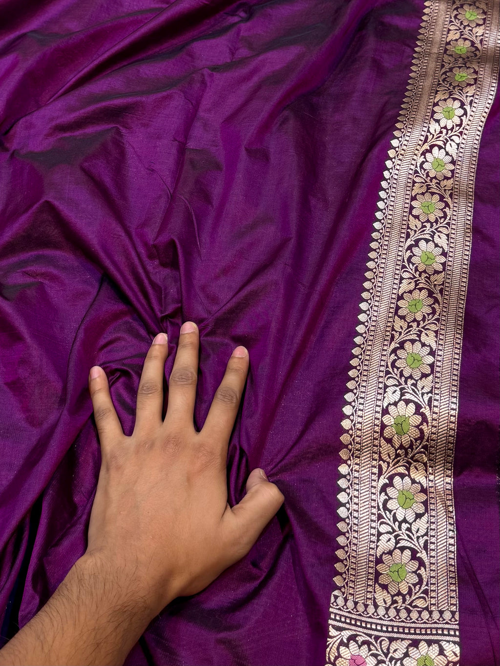 Wine Purple 100% Pure Banarasi Katan Silk Meenakari Saree