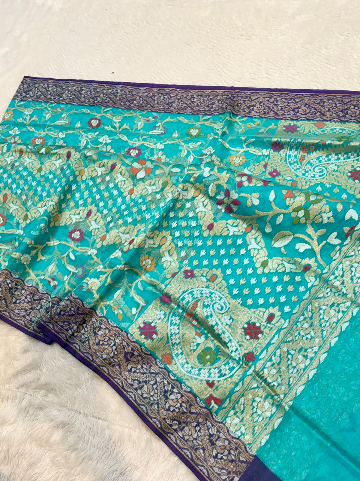 Prebook | Sea Green Pure Ektara Banarasi Kora Jamdani Saree