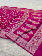 Rani Pink Banarasi Soft Meenakari Mashru Silk Partywear Saree