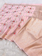 Baby Pink Banarasi Soft Mashru Silk Partywear Meenakari Saree