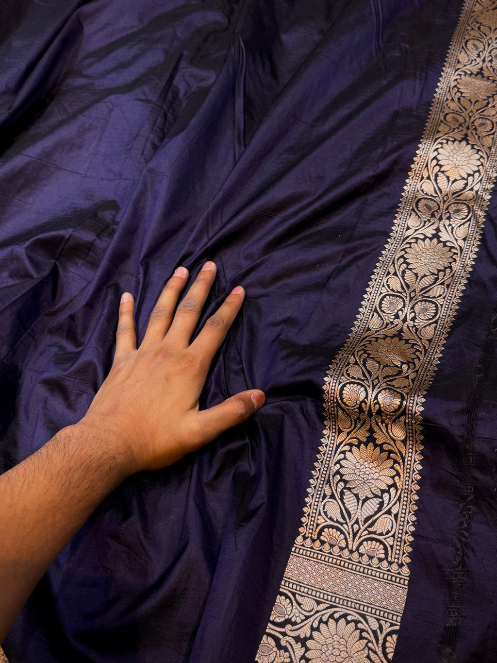 Navy Blue 100% Pure Banarasi Katan Silk Meenakari Saree