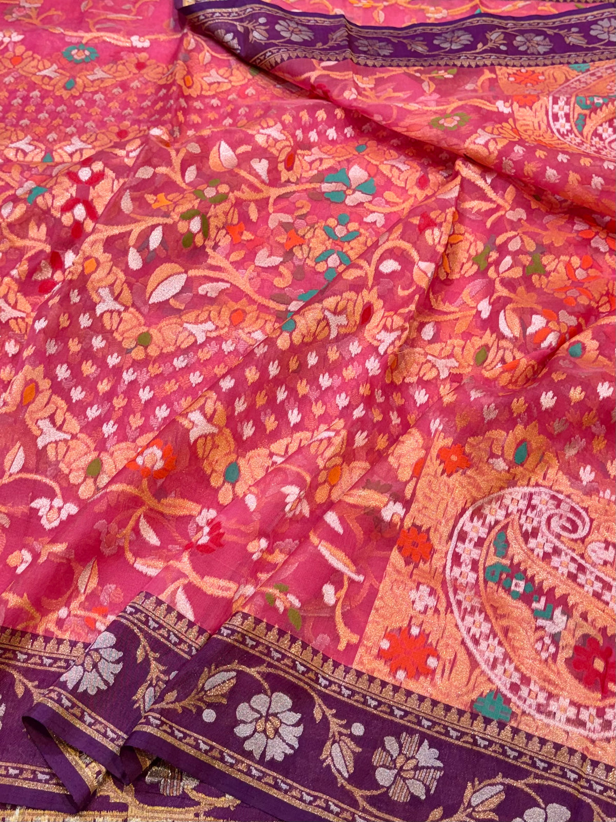 Pink Ektara Banarasi Kora Jamdani Saree