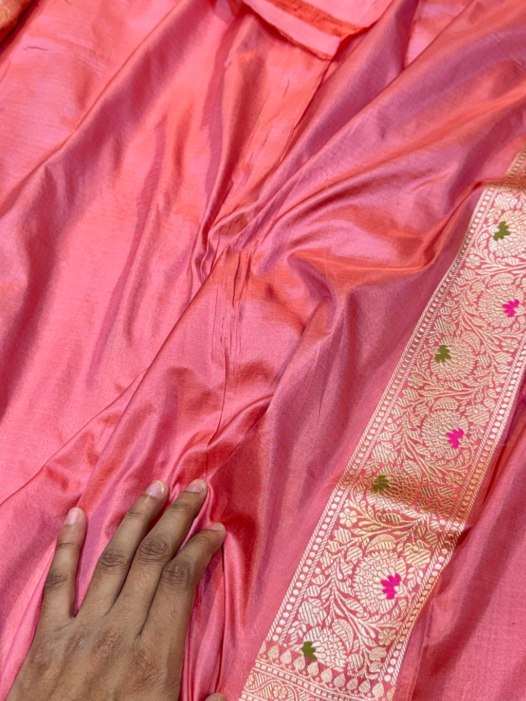 Peach 100% Pure Handloom Banarasi Katan Silk Meenakari Brocade Saree