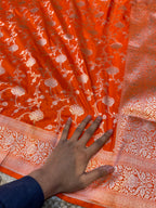 Fanta Orange 100% Pure Banarasi Katan Silk Saree