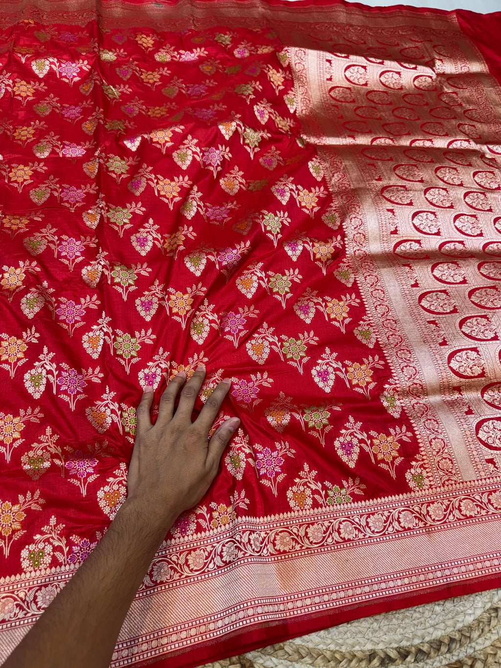 Prebook | Red 100% Pure Banarasi Katan Silk Meenakari Saree