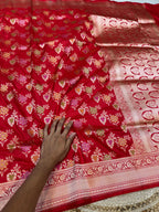 Prebook | Red 100% Pure Banarasi Katan Silk Meenakari Saree