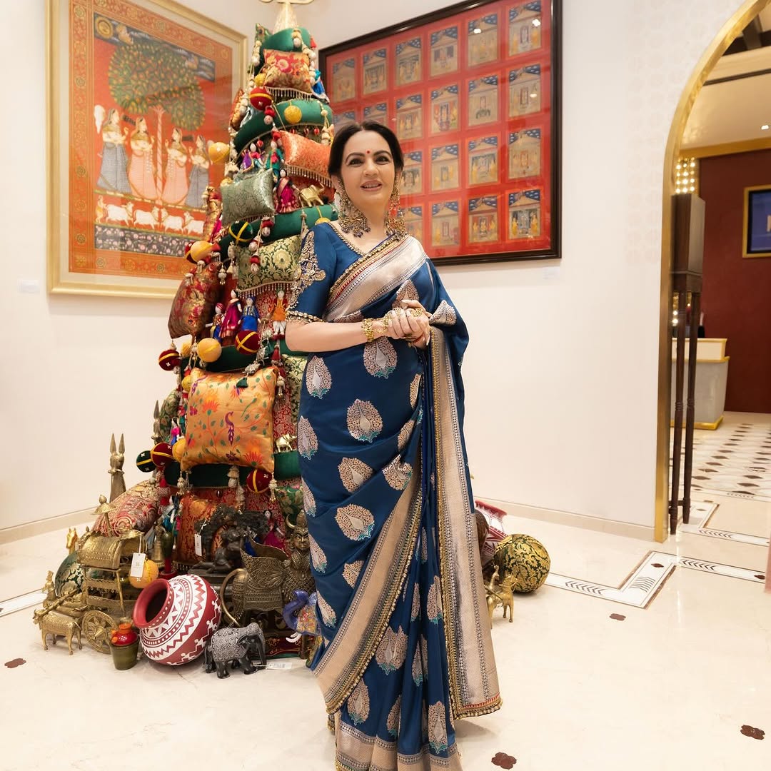 Peacock Blue Neeta Ambani Mam inspired 100% Pure Banarasi Katan Silk Meenakari Saree