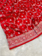 Red Banarasi Soft Meenakari Mashru Silk Partywear Saree
