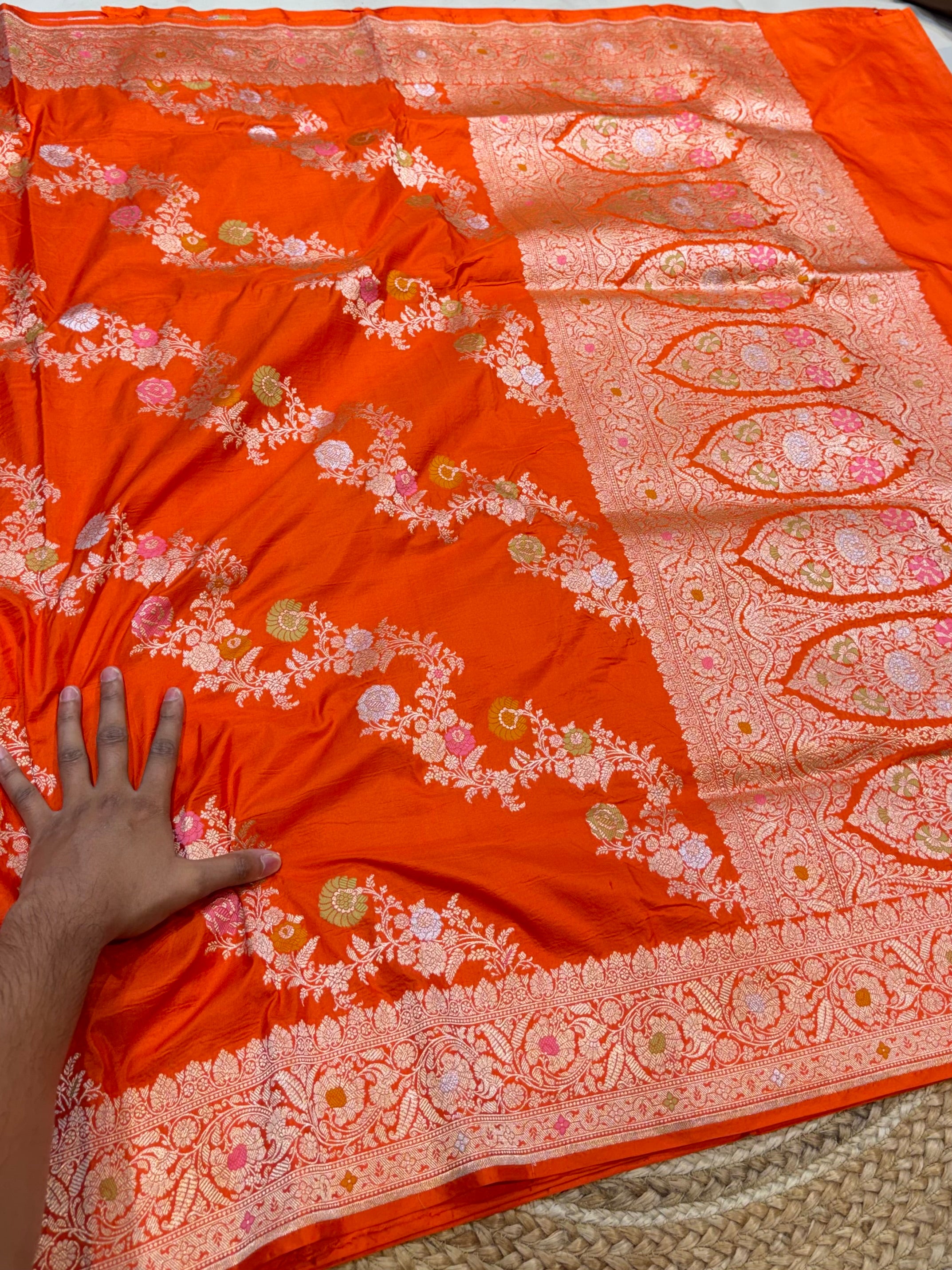 Fanta Orange 100% Pure Banarasi Katan Silk Meenakari Saree
