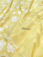 Fruity Lime Green Mango Silk Partywear Banarasi Embroidery Applique work Lightweight Sarees