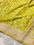 Pista Green Banarasi Soft Meenakari Mashru Silk Partywear Saree