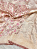Diamond Pink 100% Pure Tissue Silk Banarasi Partywear Saree