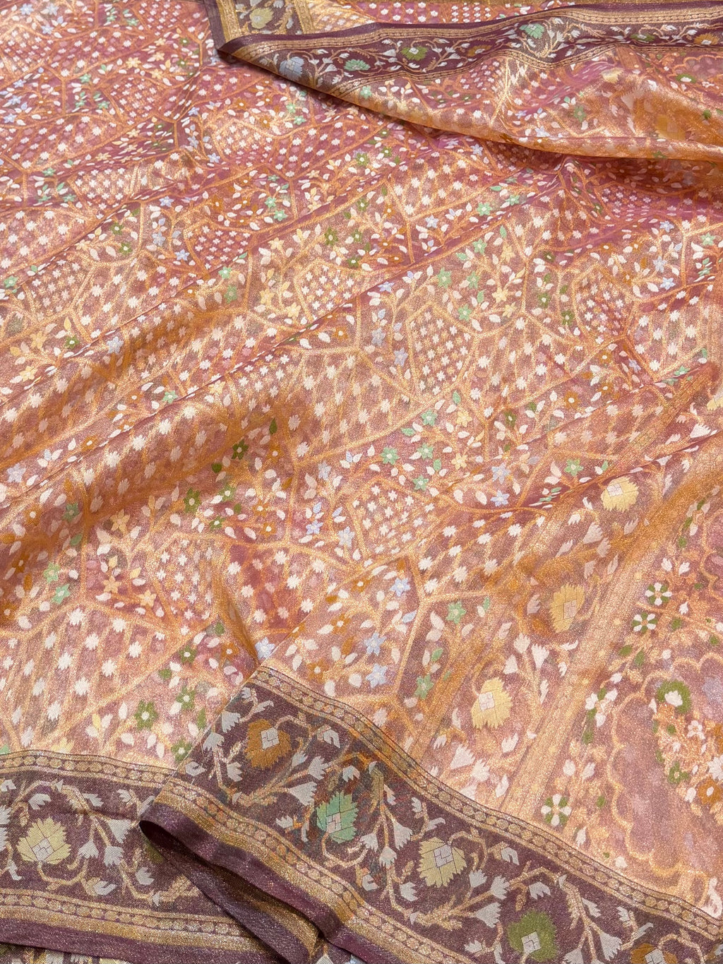 Prebook | Diamond Peach Pure Ektara Banarasi Tissue Jamdani Saree