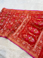 Prebook | Red Banarasi Ektara Kora Jamdani Saree