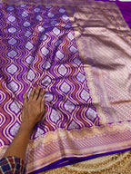 Dual Shade Blue-Pink 100% Pure Banarasi Katan Silk Tilfi Meenakari Saree