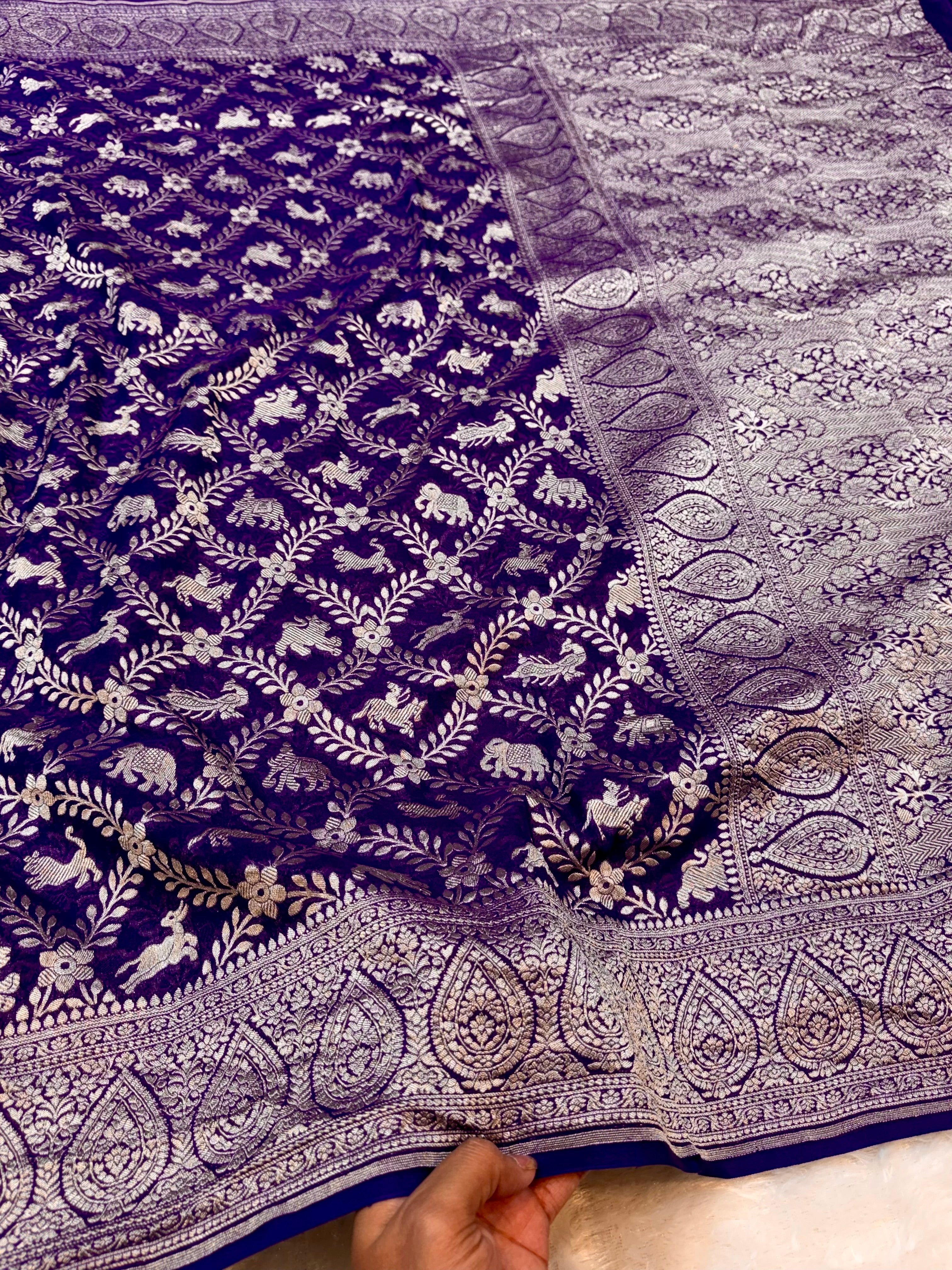 Purple 100% Pure Khaddi Georgette SHIKARGAH Saree