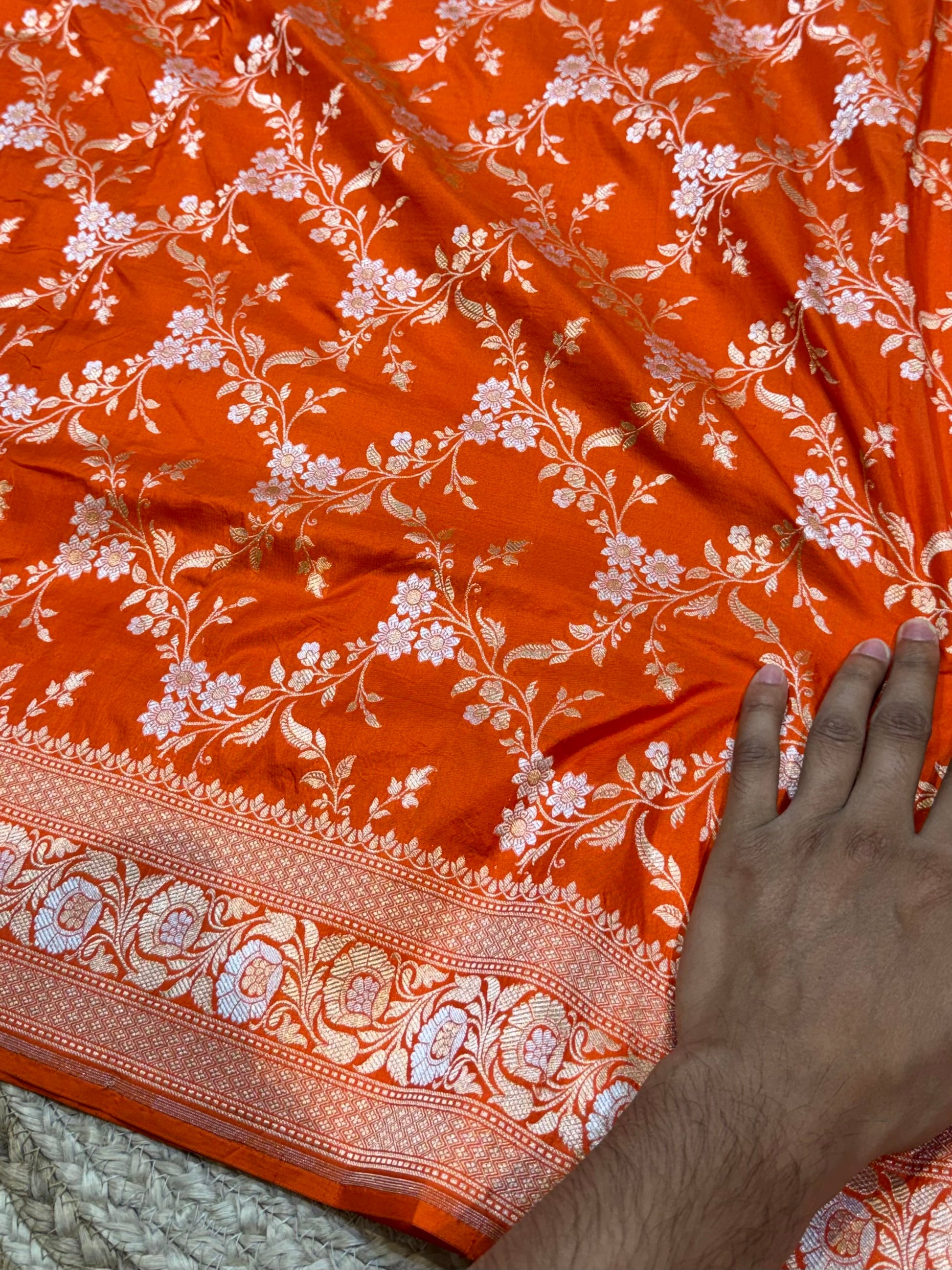 Fanta Orange 100% Pure Banarasi Katan Silk Meenakari Saree