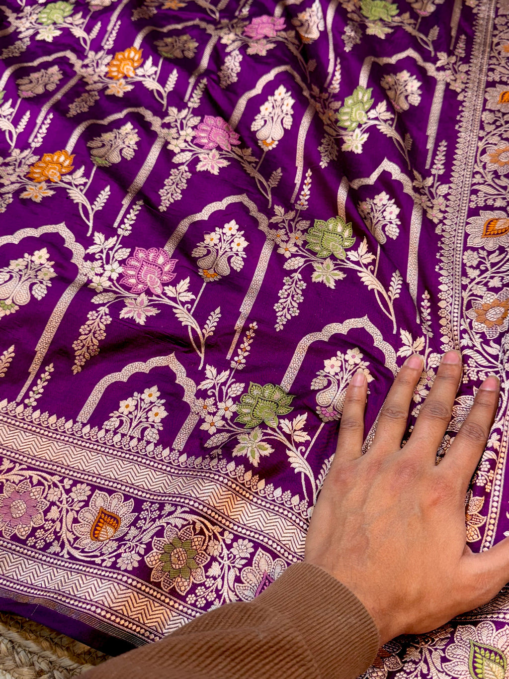 Wine Purple 100% Pure Banarasi Katan Silk Meenakari Saree