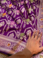 Wine Purple 100% Pure Banarasi Katan Silk Meenakari Saree