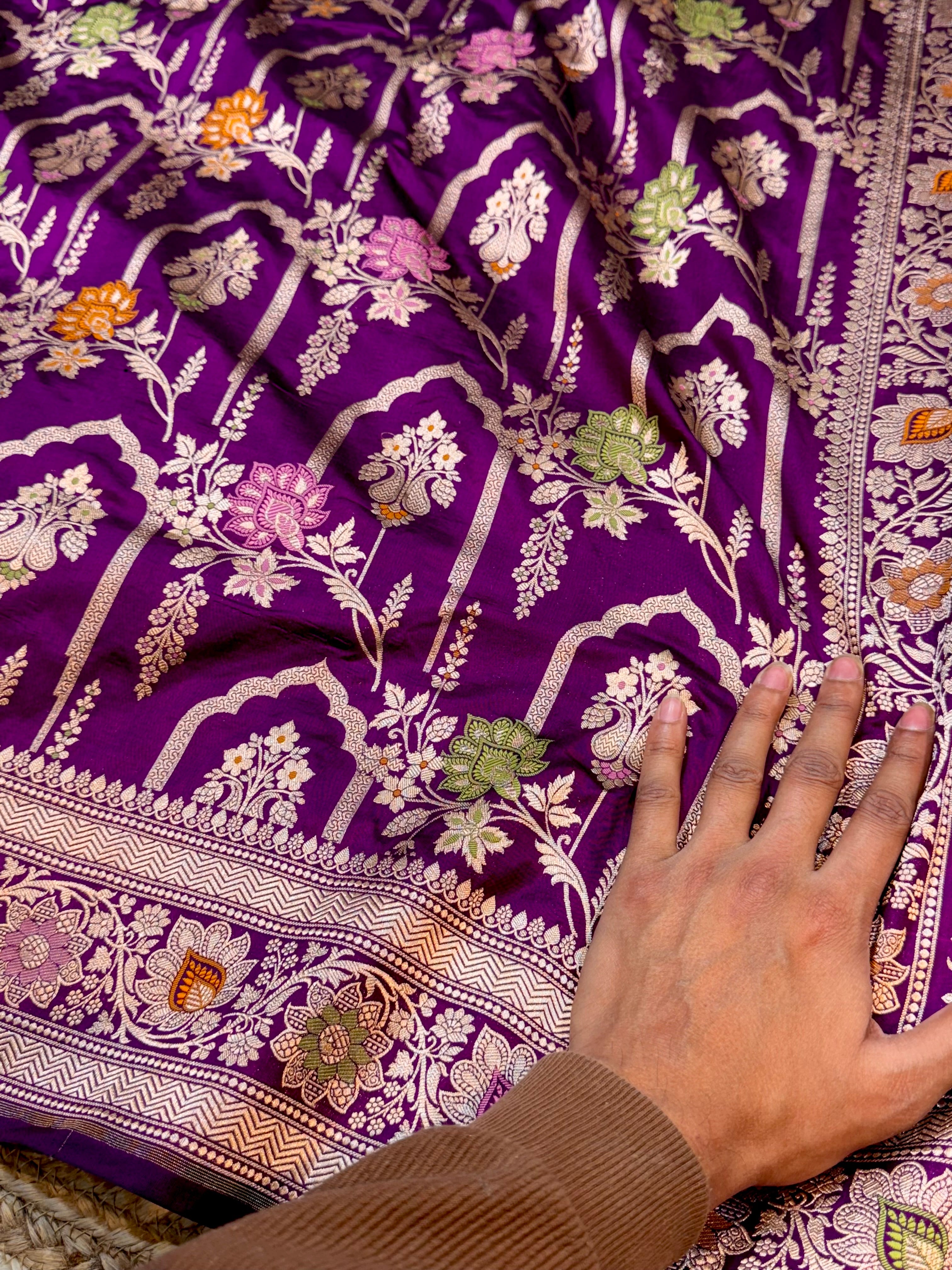 Wine Purple 100% Pure Banarasi Katan Silk Meenakari Saree