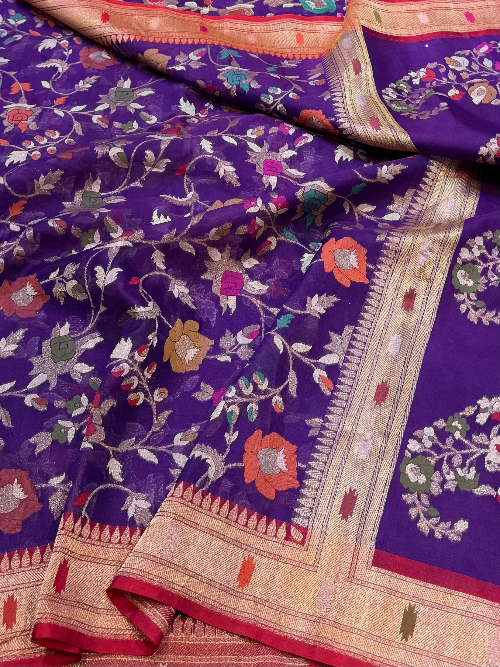 Prebook | Purple 100% Pure Ektara Banarasi Kora Jamdani Saree